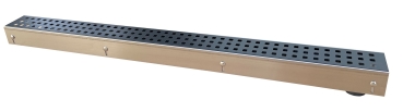 Entwässerungsrinne Edelstahl 1 Meter mit Ablaufstutzen, Rost Anthrazit Quadratlochung, Bauhöhe 60 bis 80mm höhenverstellbar